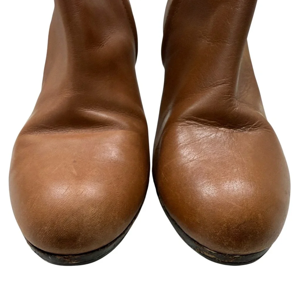 Lauren Ralph Lauren Tan Leather Ankle Boots Womens Size 9 Stirrup Buckle Heel - Picture 9 of 15